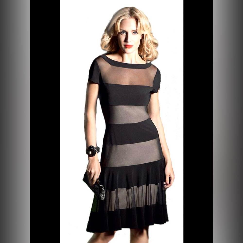 Joseph Ribkoff Fit and Flare Dress Mesh Inserts‎ Drop Waist Cocktail Elegant